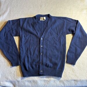 Wild Thunder Mens Navy Blue Acrylic V Neck Button Up Cardigan Sweater USA XS